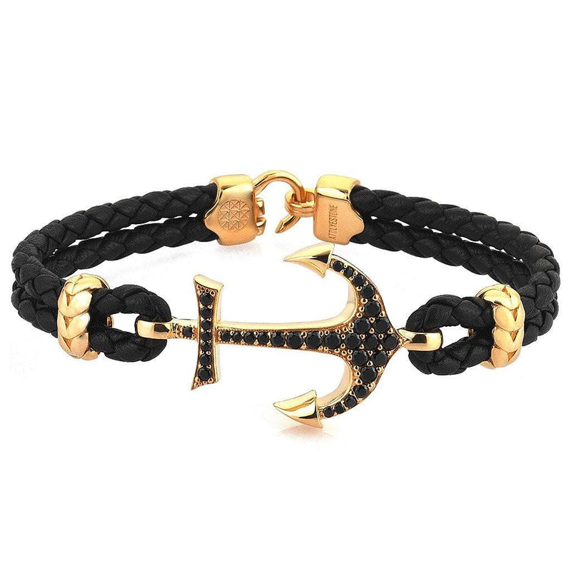 18K YELLOW GOLD ANCHOR BLACK LEATHER