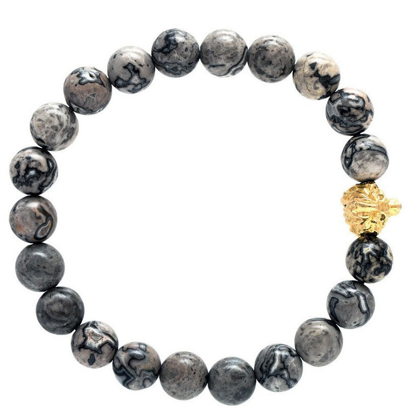 Atolyestone Bracelet - 18K YELLOW GOLD LION GREY JASPER