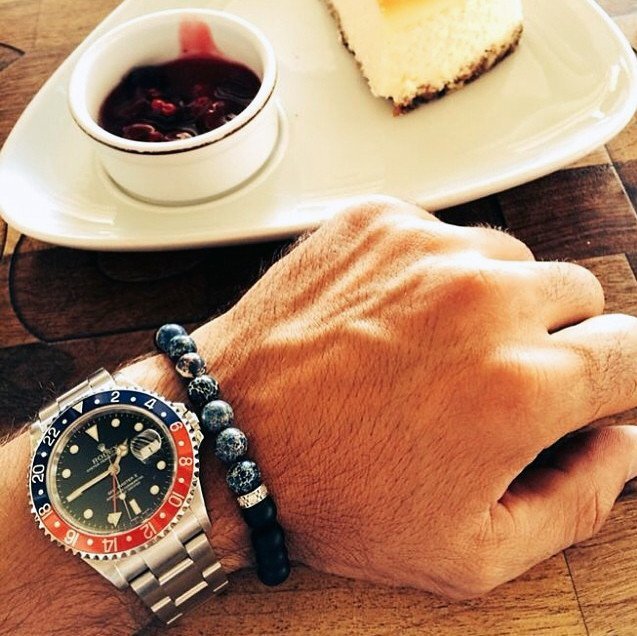 Atolyestone Bracelet - 925K SILVER BLUE JASPER BLACK LAVASTONE rolex watch