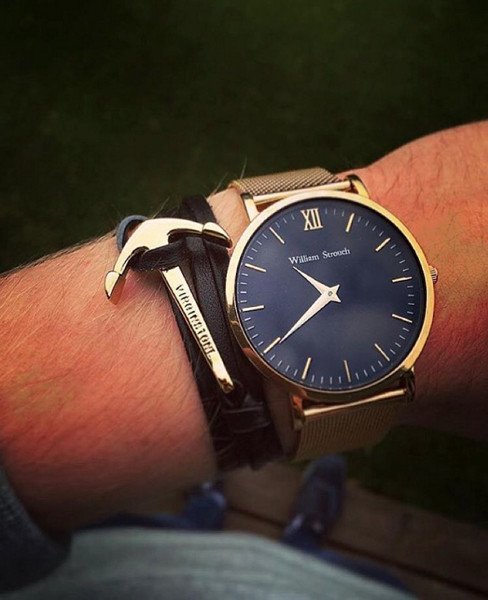 Virginstone Bracelet - Anchor Bracelet Black leather / Gold william strocuh watch
