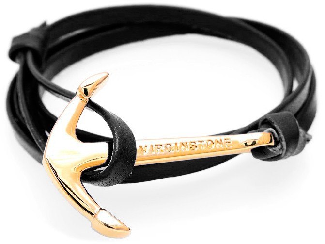 Virginstone Bracelet - Anchor Bracelet Black leather / Gold