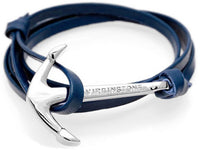 Virginstone Bracelet - Anchor Bracelet Navy Blue leather / Silver