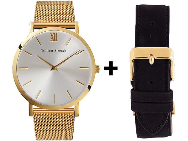 Watch - GOLD AND SILVER STREAK + LEATHER STRAP